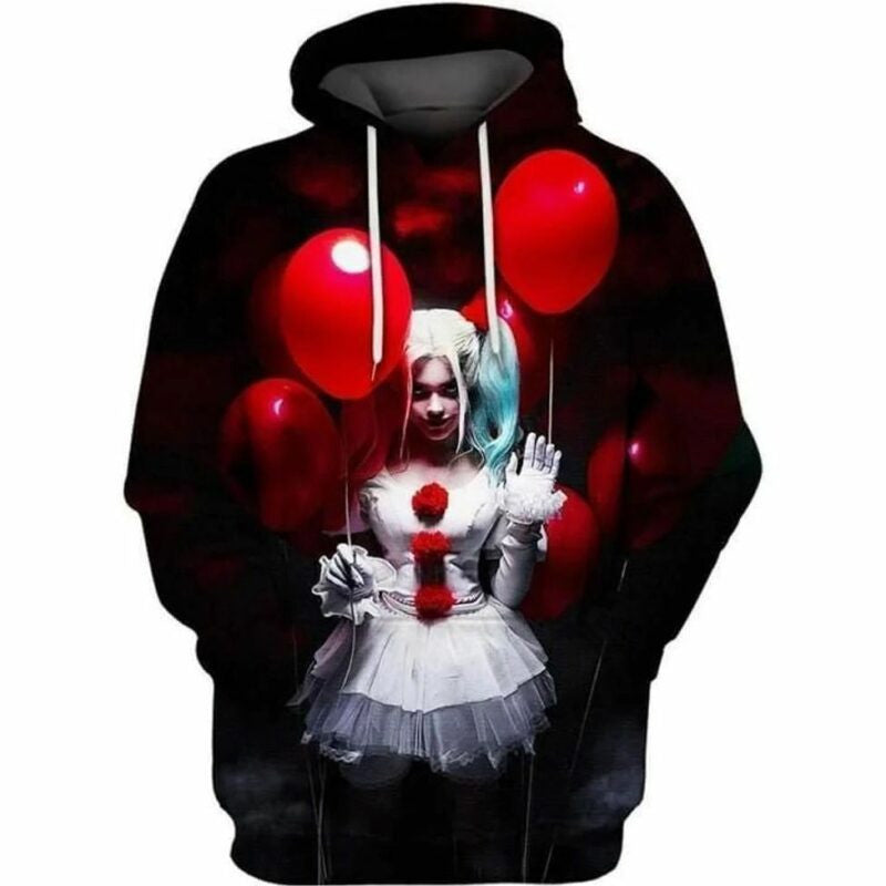 Harley Quinn With Red Balloon Dc Over Print 3d Hoodie Zip Hoodie