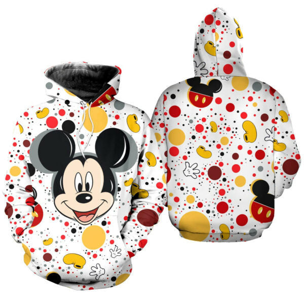 Mickey Mouse Polkadot Pattern Disney Fan Gift Stylist Unisex Cartoon Graphic Outfits Aop Hoodie, Zip Hoodie 2204