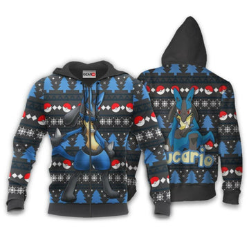 Lucario Anime Pokemon Manga Ugly Christmas Sweater 1k790 Fan Gift Stylist Unisex Cartoon Graphic Outfits Aop 3d Hoodie Zip Hoodie 278
