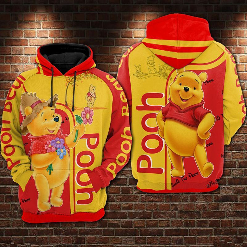 Pooh Bear Red &amp; Yellow Over Print 3d Hoodie Zip Hoodie