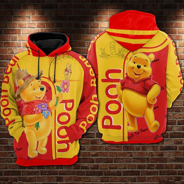 Pooh Bear Red &amp; Yellow Over Print 3d Hoodie Zip Hoodie