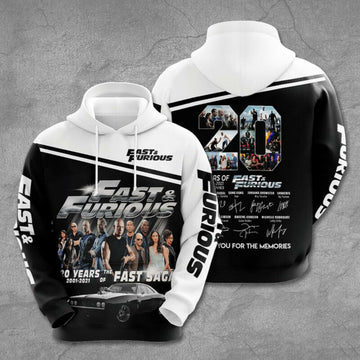 Fast And Furious 20 Years Anniversary 3d Hoodie Zipper Hoodie