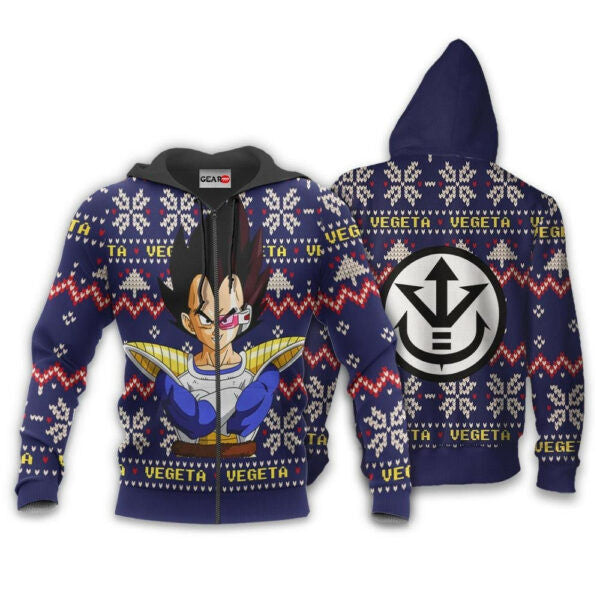 Prince Vegeta Ugly Christmas Dragon Ball Z Anime 1k336 Fan Gift Stylist Unisex Cartoon Graphic Outfits Aop 3d Hoodie, Zip Hoodie 2602