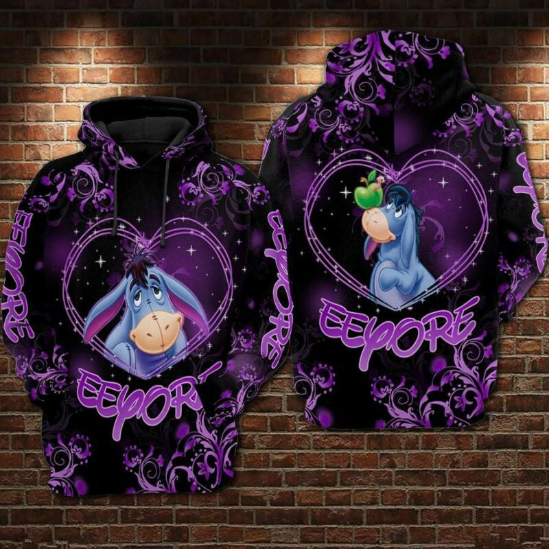 Eeyore And Green Apple Cartoon Winnie The Pooh Over Print 3d Hoodie Zip Hoodie