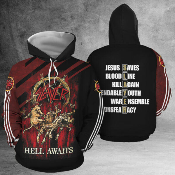 Slayer Rock Band Hell Awaits Hoodie 456 2723