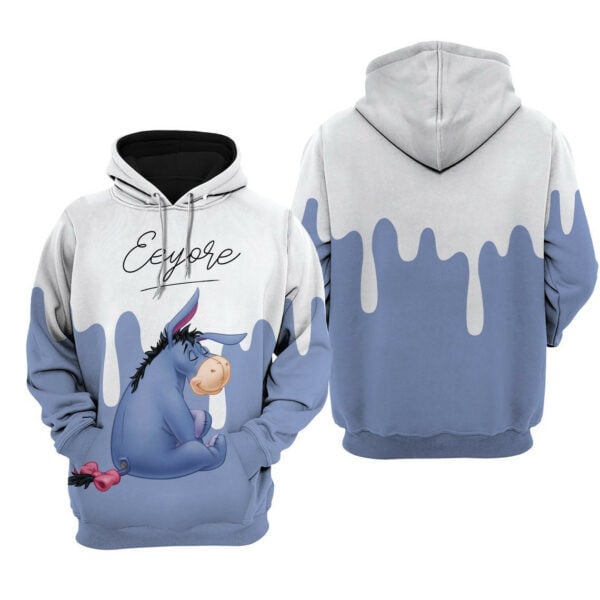 Eeyore Blue Dripping Paint Disney Fan, Eeyore Blue Dripping Paint, Stylist Unisex Cartoon Graphic Outfits Aop Hoodie 304