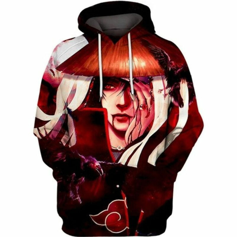 Itachi Blood Moon Naruto Anime V1 All Over Printing 3d Hoodie