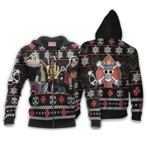Ace Spade Pirates Ugly Christmas Sweater One Piece Anime 1k492 Fan Gift Stylist Unisex Cartoon Graphic Outfits Aop 3d Hoodie, Zip Hoodie 1523