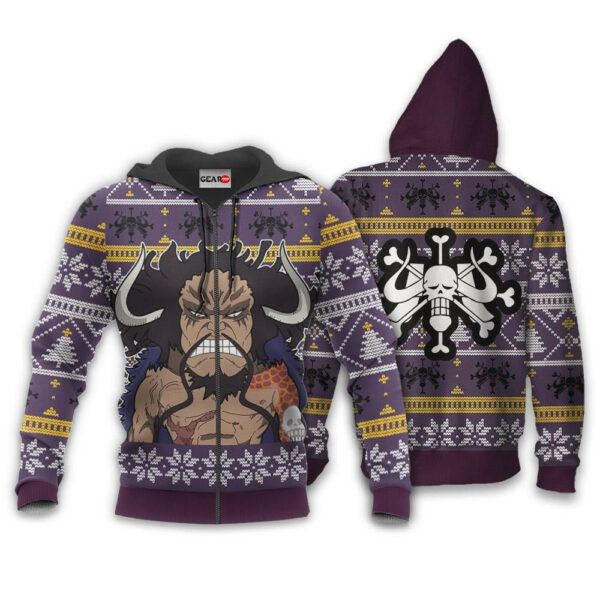 Yonko Kaido Ugly Christmas Sweater One Piece Anime 1k496 Fan Gift Stylist Unisex Cartoon Graphic Outfits Aop 3d Hoodie, Zip Hoodie 2168
