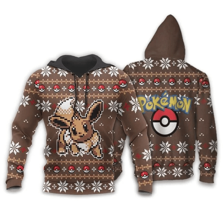 Pokemon Ugly Christmas Eevee Xmas Anime Manga For Men And Women 3d Hoodie Zip Hoodie