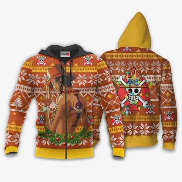 Portgas Ace Ugly Christmas Sweater One Piece Anime 1k509 Fan Gift Stylist Unisex Cartoon Graphic Outfits Aop 3d Hoodie, Zip Hoodie 2230