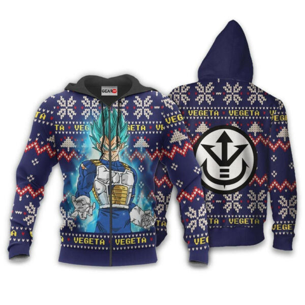 Vegeta Blue Ugly Christmas Dragon Ball Z Anime 1k333 Fan Gift Stylist Unisex Cartoon Graphic Outfits Aop 3d Hoodie, Zip Hoodie 1937