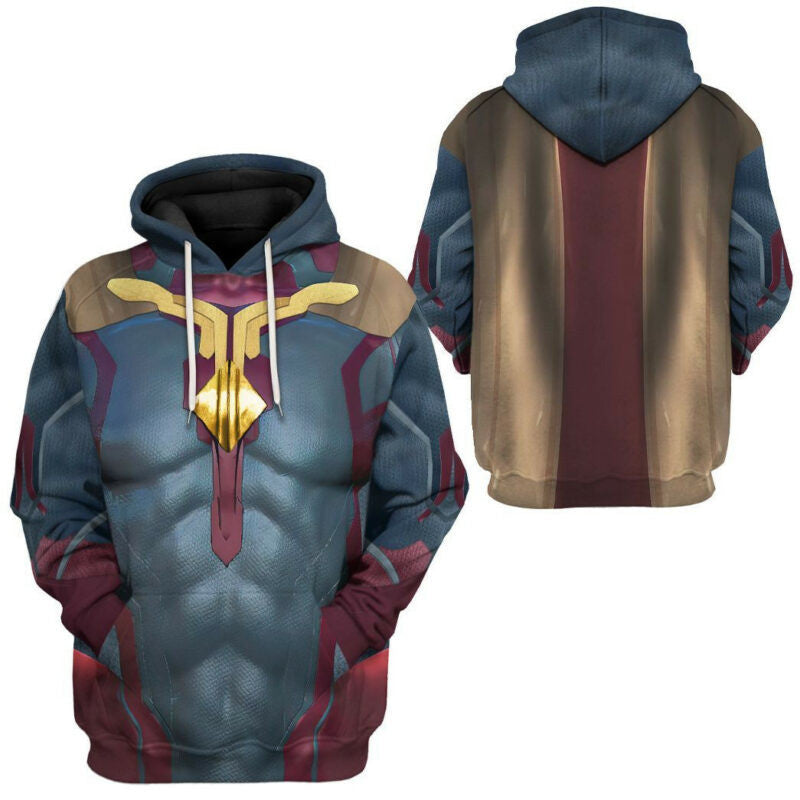 Marvel Vision Suit Costume Blue 3d Hoodie Zip Hoodie
