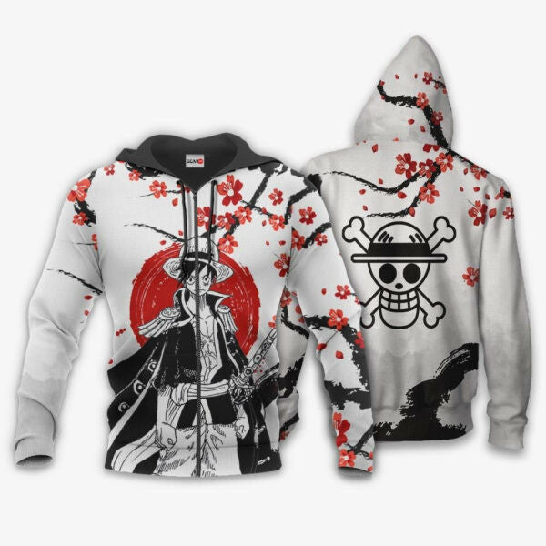 Monkey D. Luffy Japan Cherry Blossoms One Piece Anime 1k684 Fan Gift Stylist Unisex Cartoon Graphic Outfits Aop 3d Hoodie, Zip Hoodie 2885