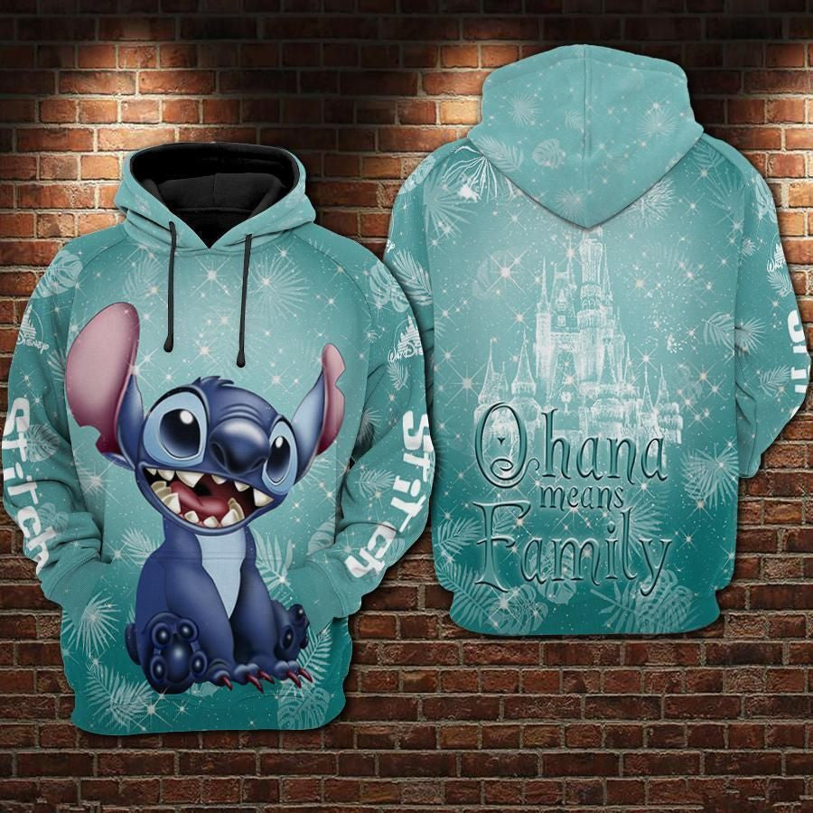 Cartoon Lilo And Stitch Ohana Means Family Disneyland Over Print 3d Hoodie Zip Hoodie 1062
