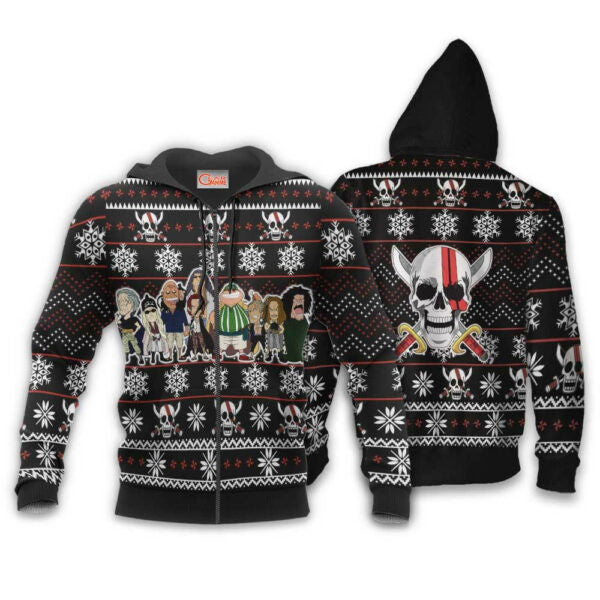 Red Hair Pirates Ugly Christmas Sweater One Piece Anime 1k495 Fan Gift Stylist Unisex Cartoon Graphic Outfits Aop 3d Hoodie, Zip Hoodie 2403
