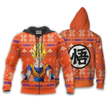 Goku Super Saiyan Ugly Christmas Dragon Ball Z Anime 1k342 Fan Gift Stylist Unisex Cartoon Graphic Outfits Aop 3d Hoodie, Zip Hoodie 1110