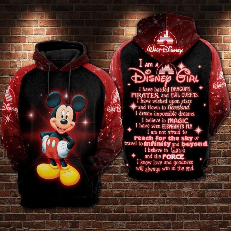 Mickey I Am A Disney Girl Red Over Print 3d Hoodie Zip Hoodie 326
