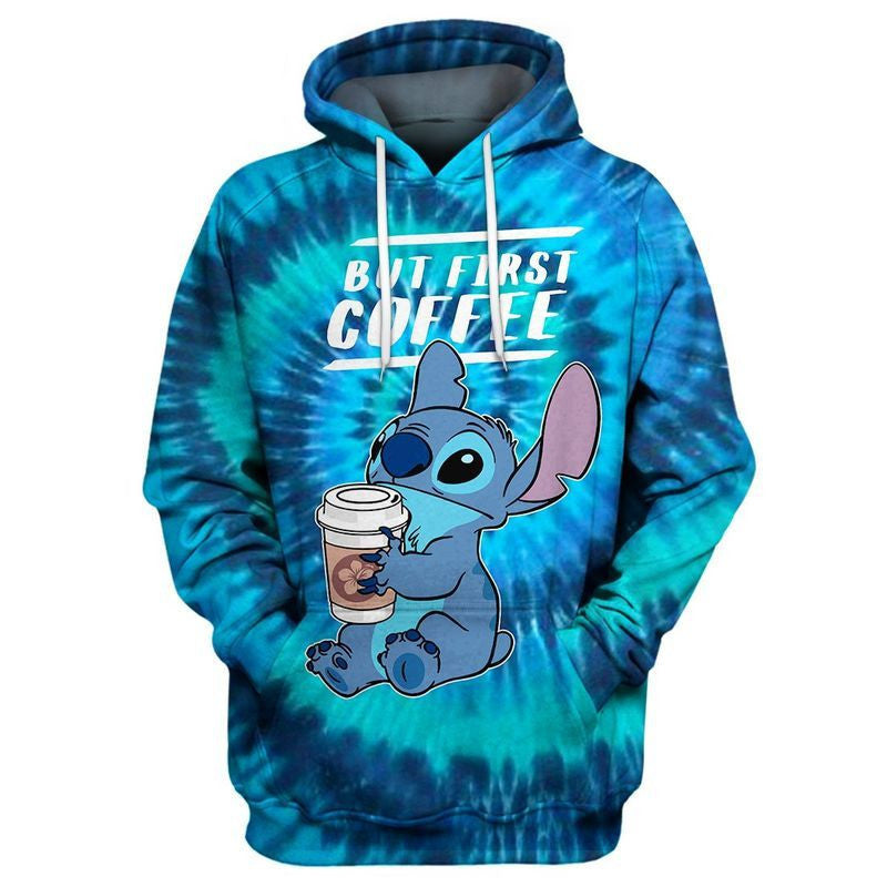 But First Coffee Stitch Tie Dye Over Print 3d Hoodie Zip Hoodie