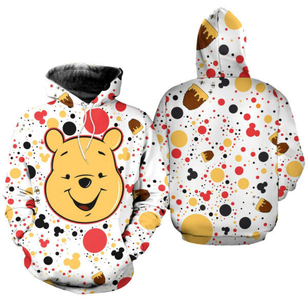 Winnie The Pooh Polkadot Pattern Disney Fan Gift Stylist Unisex Cartoon Graphic Outfits Aop Hoodie, Zip Hoodie 2464