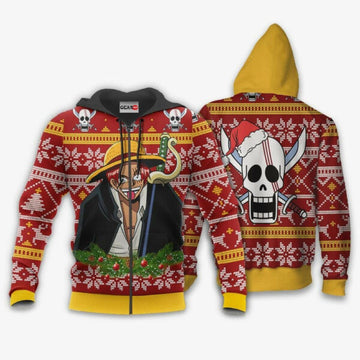 Red Hair Shanks Ugly Christmas Sweater One Piece Anime 1k505 Fan Gift Stylist Unisex Cartoon Graphic Outfits Aop 3d Hoodie, Zip Hoodie 2862