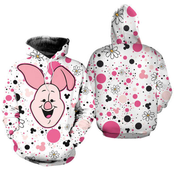 Piglet Polkadot Pattern Disney Fan Gift Stylist Unisex Cartoon Graphic Outfits Aop Hoodie, Zip Hoodie 1818
