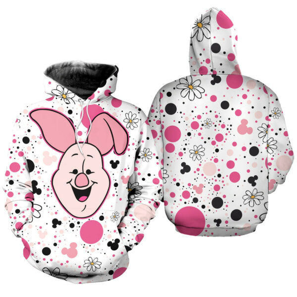 Piglet Polkadot Pattern Disney Fan Gift Stylist Unisex Cartoon Graphic Outfits Aop Hoodie, Zip Hoodie 1818