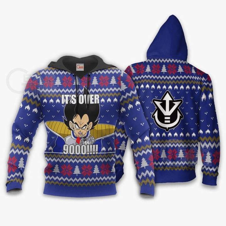 Vegeta Ugly Christmas It's Over 9000 Funny Dbz Anime Manga For Men And Women 3d Hoodie Zip Hoodie