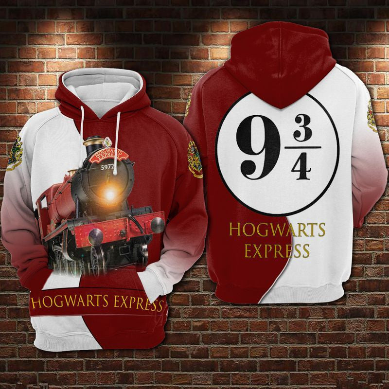 Harry Potter 9 3/4 Hogwarts Express Over Print 3d Hoodie Zip Hoodie
