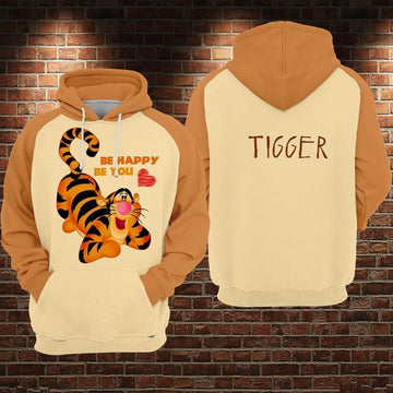 Tigger Be Happy Be You Winnie The Pooh Over Print 3d Hoodie Zip Hoodie