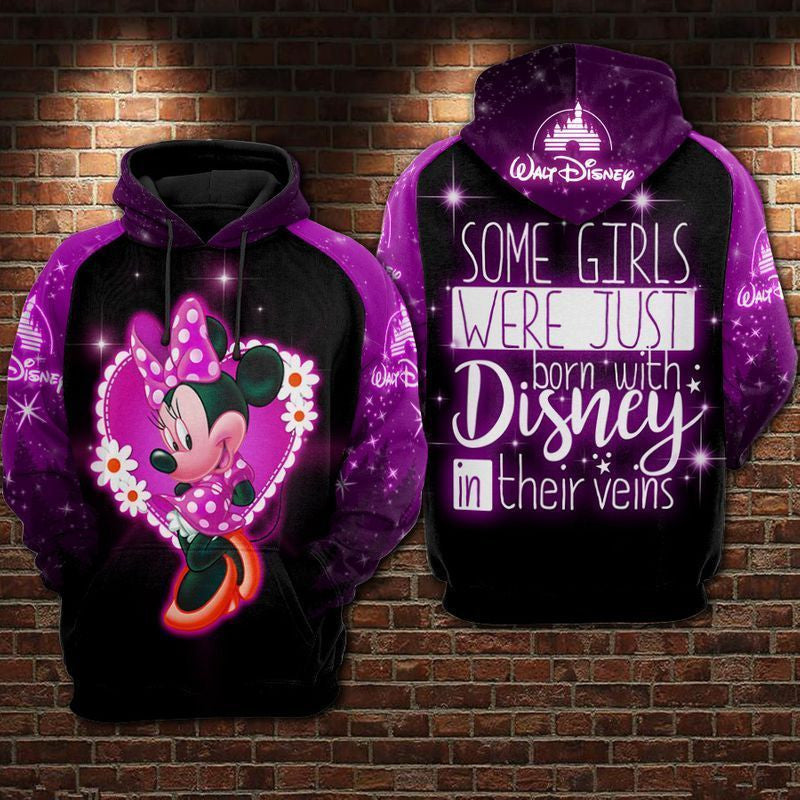 Disney Girl Vein Minnie Purple Over Print 3d Hoodie Zip Hoodie 450