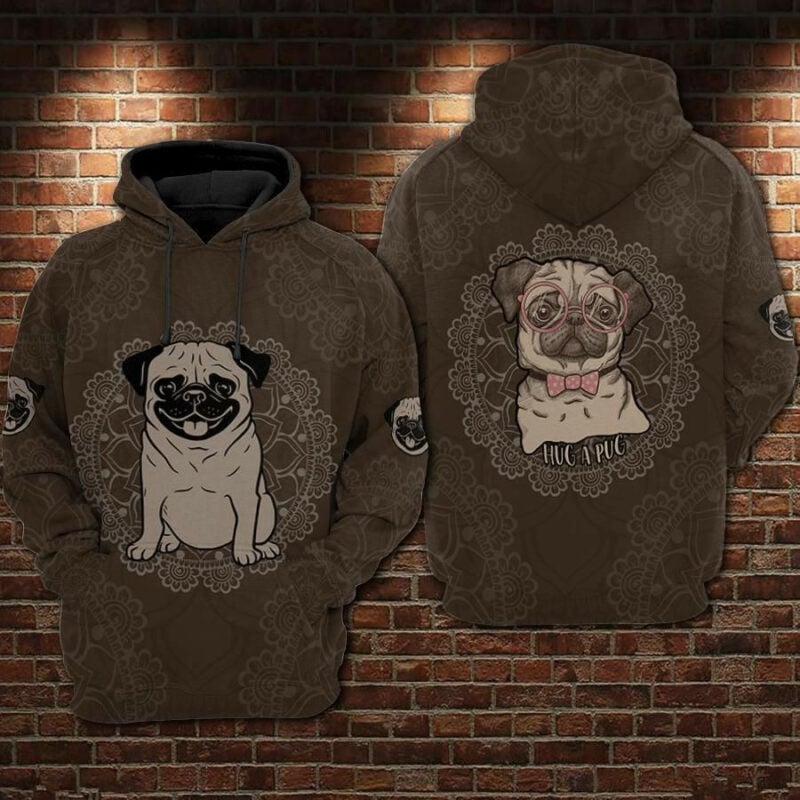 Hug A Pug Over Print 3d Hoodie Zip Hoodie