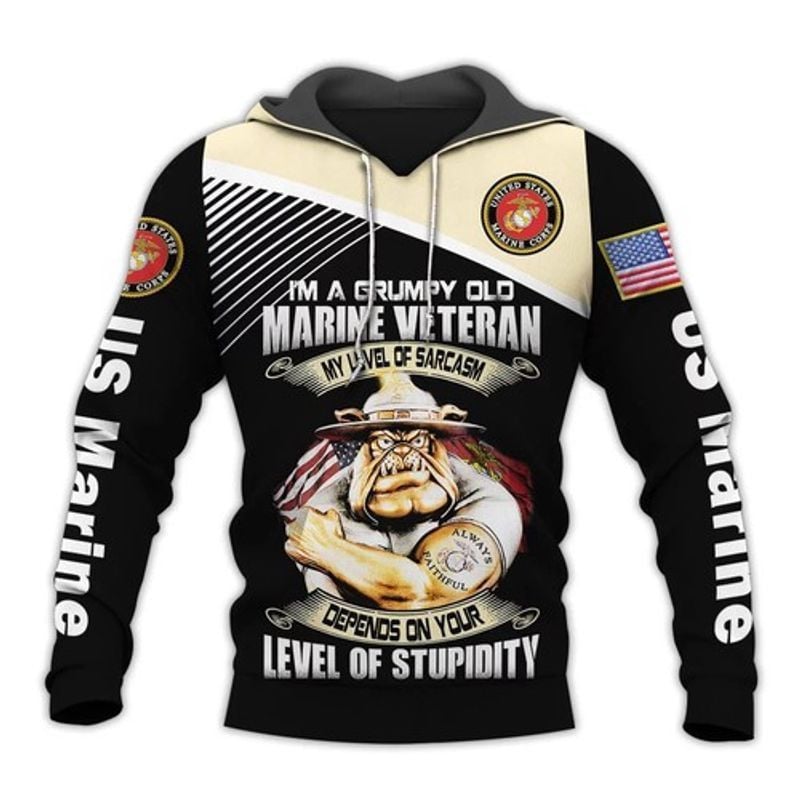 Official Marine Veteranss Grumpy Marines Drill Dog Mascot For Men And Women 3d Hoodie