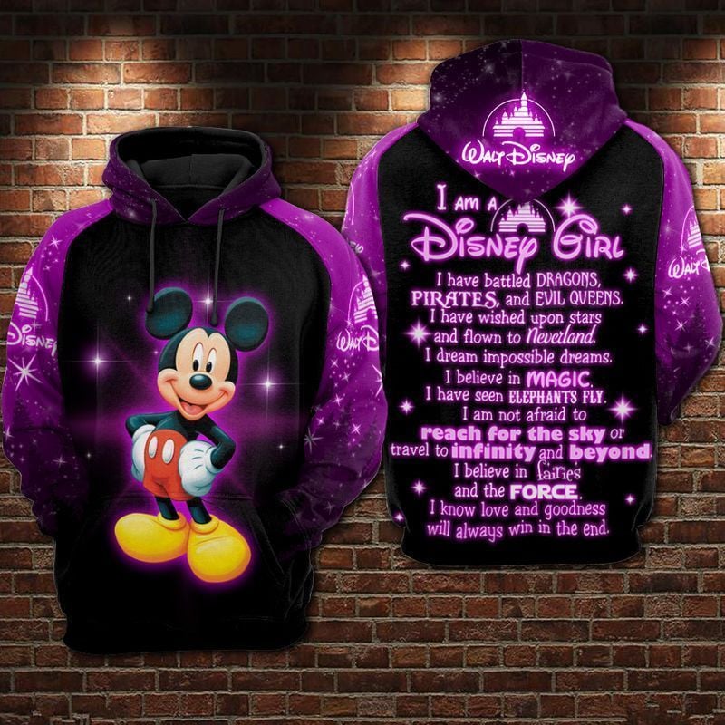 Mickey Mouse I Am A Disney Girl Purple Over Print 3d Hoodie Zip Hoodie