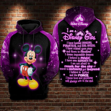 Mickey Mouse I Am A Disney Girl Purple Over Print 3d Hoodie Zip Hoodie