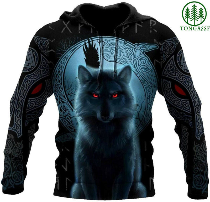 Fenrir Viking Alpha Wolf And Moon 3d Hoodie