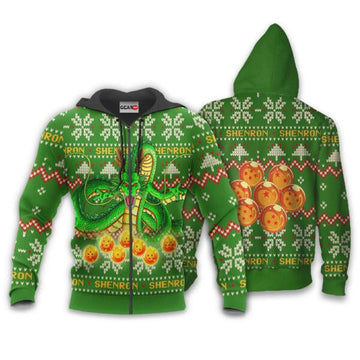 Shenron Ugly Christmas Dragon Ball Z Anime 1k322 Fan Gift Stylist Unisex Cartoon Graphic Outfits Aop 3d Hoodie, Zip Hoodie 2079