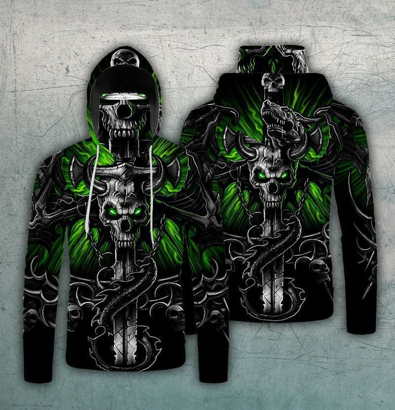 Green Skull Skeleton Mask Over Print 3d Hoodie Zip Hoodie
