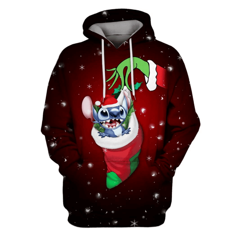 Disney Grinch Stitch In Sock Christmas Snowflakes 3d Hoodie Zip Hoodie