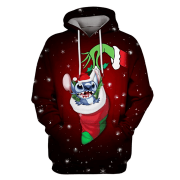 Disney Grinch Stitch In Sock Christmas Snowflakes 3d Hoodie Zip Hoodie