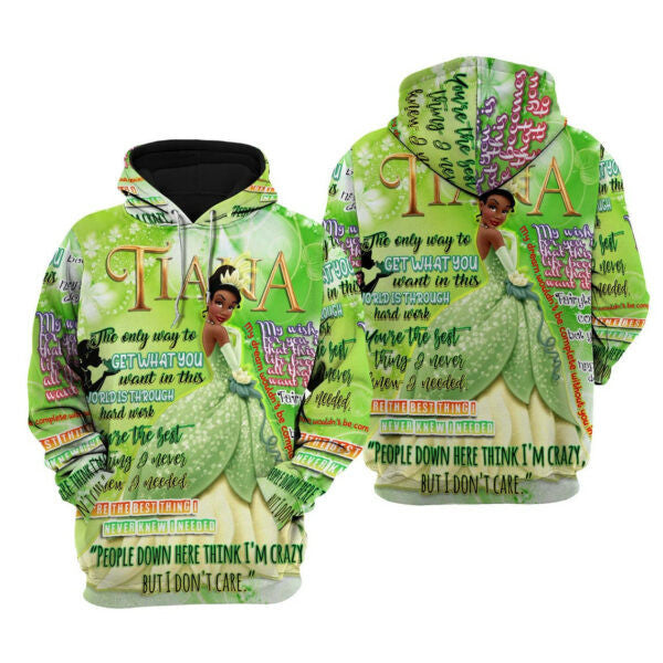 Tiana Punk Words Pattern Disney Fan Gift Stylist Unisex Cartoon Graphic Outfits Aop Hoodie, Zip Hoodie 2073