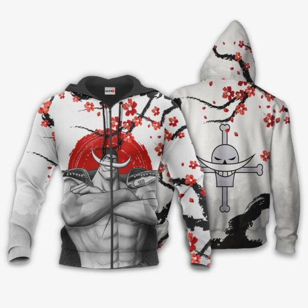 Whitebeard Pirates Japan Cherry Blossoms One Piece Anime 1k679 Fan Gift Stylist Unisex Cartoon Graphic Outfits Aop 3d Hoodie, Zip Hoodie 2589
