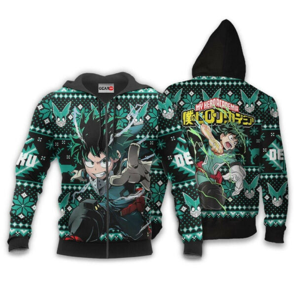 Izuku Midoriya Ugly Christmas Sweater Anime My Hero Academia Manga 2k47 Stylist Unisex Cartoon 3d Hoodie Zip Hoodie 588