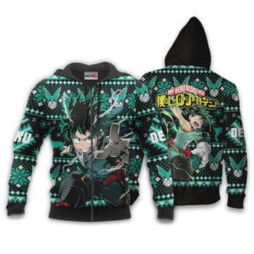 Izuku Midoriya Ugly Christmas Sweater Anime My Hero Academia Manga 2k47 Stylist Unisex Cartoon 3d Hoodie Zip Hoodie 588