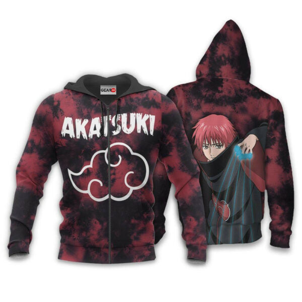 Akatsuki Sasor Tie Dye Style Naruto Anime 1k376 Fan Gift Stylist Unisex Cartoon Graphic Outfits Aop 3d Hoodie, Zip Hoodie 307