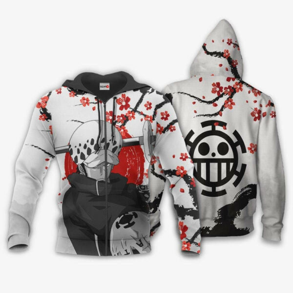 Trafalgar Law Japan Cherry Blossoms One Piece Anime 1k482 Fan Gift Stylist Unisex Cartoon Graphic Outfits Aop 3d Hoodie, Zip Hoodie 2417