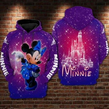 Disney Minnie Mouse Castle Twinkle Purple Galaxy 3d Hoodie Zip Hoodie