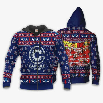 Capsule Corp Ugly Christmas Dragon Ball Z Anime 1k344 Fan Gift Stylist Unisex Cartoon Graphic Outfits Aop 3d Hoodie, Zip Hoodie 745