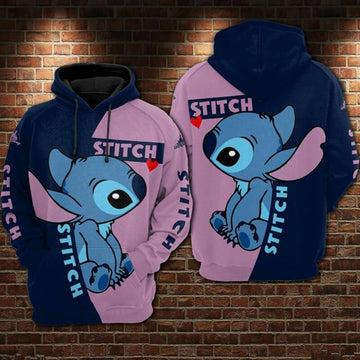 Stitch Heart Cartoon Lilo And Stitch Over Print 3d Hoodie Zip Hoodie