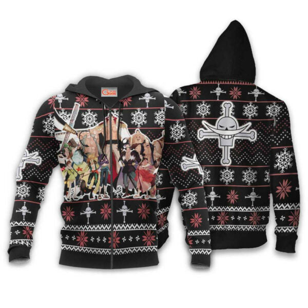 Whitebeard Pirates Ugly Christmas Sweater One Piece Anime 1k489 Fan Gift Stylist Unisex Cartoon Graphic Outfits Aop 3d Hoodie, Zip Hoodie 2117
